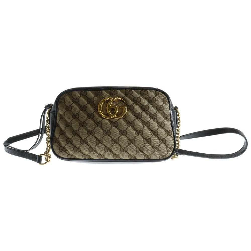 GUCCI(グッチ) GGマーモント レザー切替キルティングチェーンショルダーバッグ ベージュ/ブラック 447632