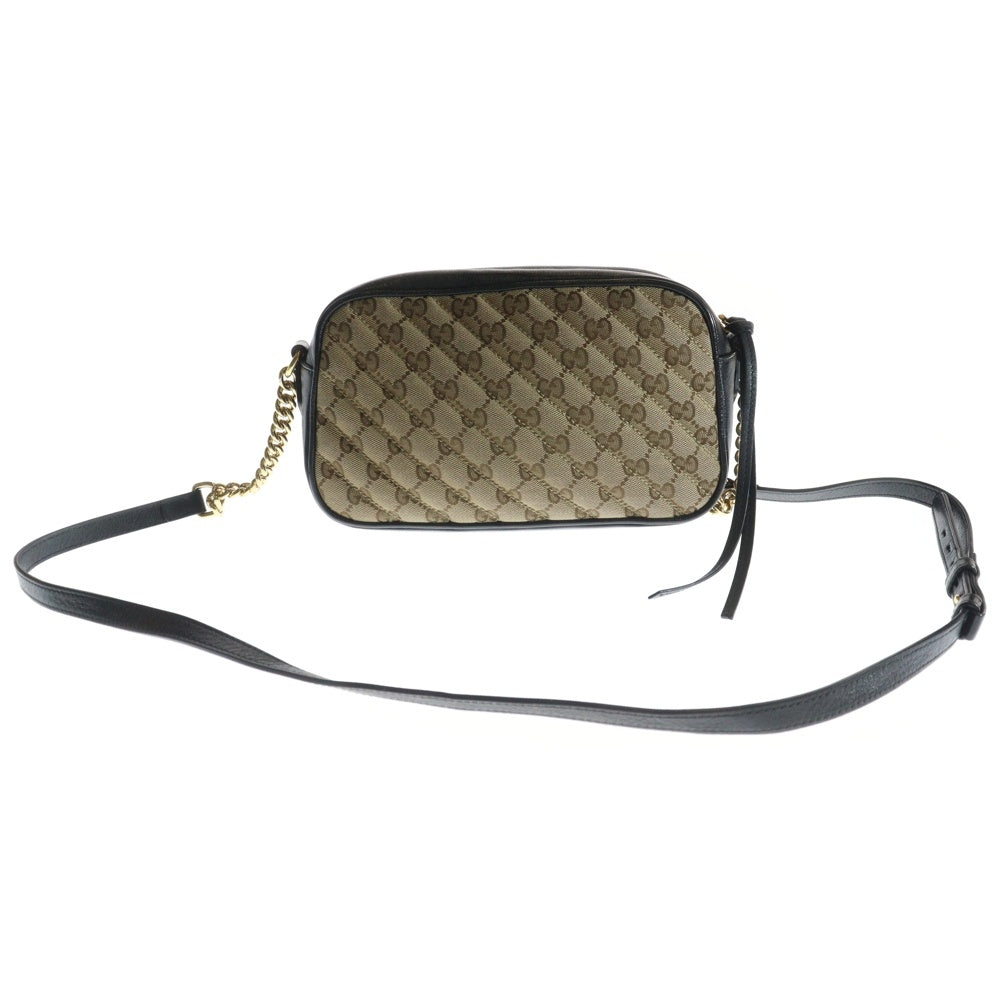 GUCCI(グッチ) GGマーモント レザー切替キルティングチェーンショルダーバッグ ベージュ/ブラック 447632