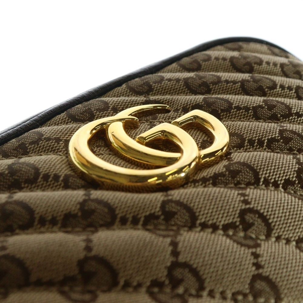 GUCCI(グッチ) GGマーモント レザー切替キルティングチェーンショルダーバッグ ベージュ/ブラック 447632