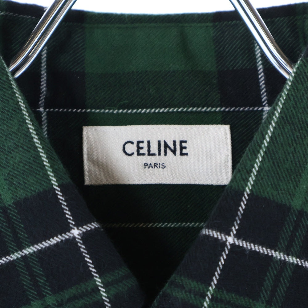CELINE(セリーヌ) チェック総柄 フランネル コットン オーバーサイズ ロングスリーブ 長袖 シャツ グリーン 2C582178R