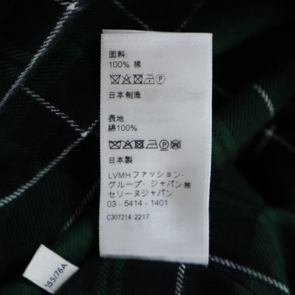 CELINE(セリーヌ) チェック総柄 フランネル コットン オーバーサイズ ロングスリーブ 長袖 シャツ グリーン 2C582178R
