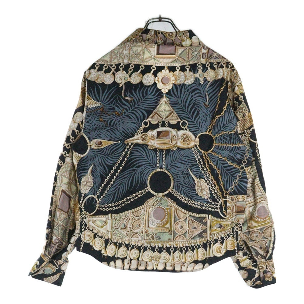 HERMES(エルメス) マルジェラ期 TERRES PRECIEUSES シルク長袖開襟シャツ ブラック マルチカラー