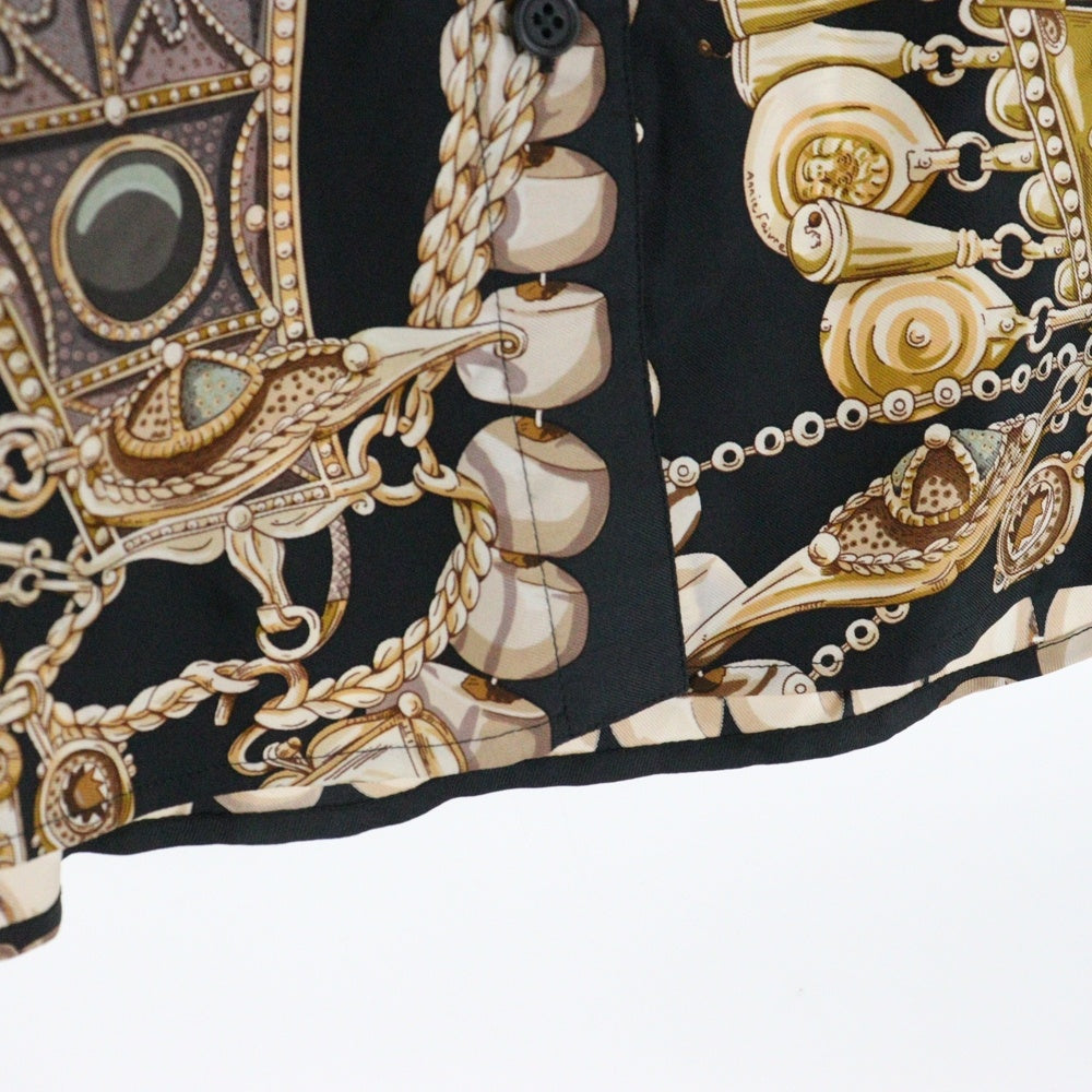 HERMES(エルメス) マルジェラ期 TERRES PRECIEUSES シルク長袖開襟シャツ ブラック マルチカラー