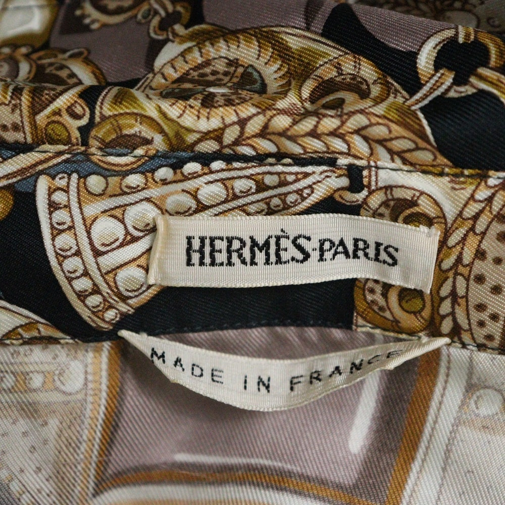 HERMES(エルメス) マルジェラ期 TERRES PRECIEUSES シルク長袖開襟シャツ ブラック マルチカラー