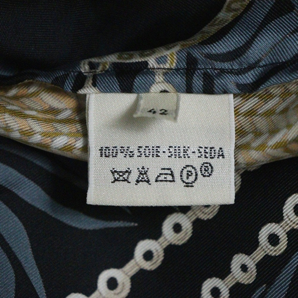 HERMES(エルメス) マルジェラ期 TERRES PRECIEUSES シルク長袖開襟シャツ ブラック マルチカラー