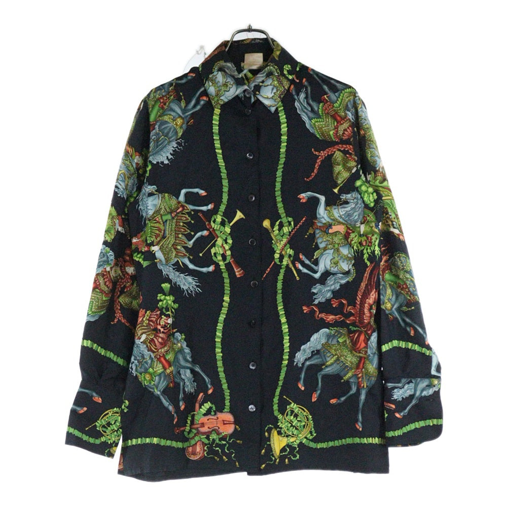 HERMES(エルメス) スカーフパターン シルク長袖シャツ ブラック