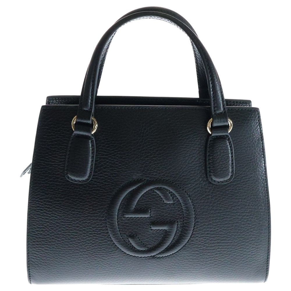 GUCCI(グッチ) インターロッキングG ソーホー レザー 2WAY ハンド ショルダーバッグ シルバー金具 ブラック 607722