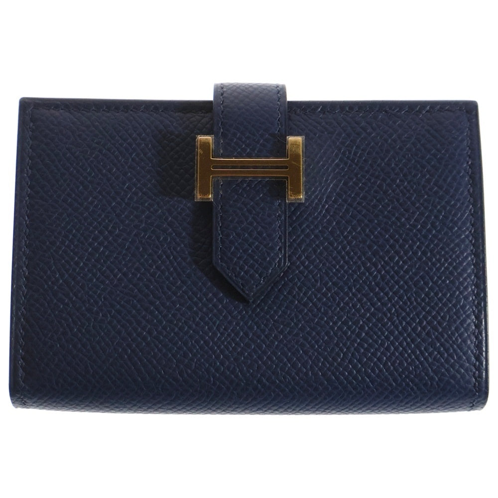 HERMES(エルメス) ベアン ミニ ブルーインディゴ エプソン カードケース ウォレット コインケース 財布 ゴールド金具 レザー W刻印