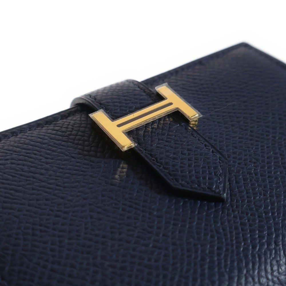 HERMES(エルメス) ベアン ミニ ブルーインディゴ エプソン カードケース ウォレット コインケース 財布 ゴールド金具 レザー W刻印