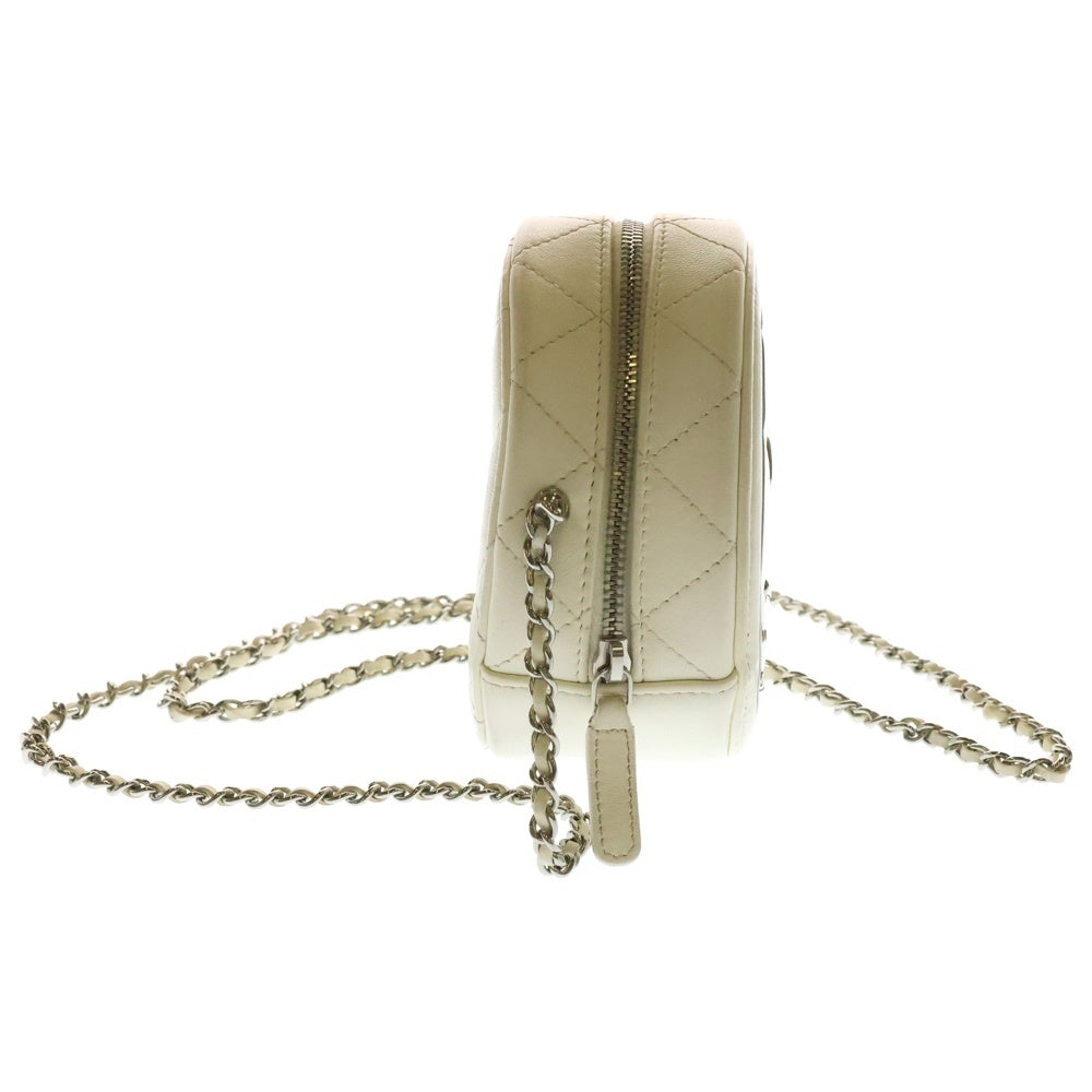 CHANEL(シャネル) マトラッセ ココマーク ラウンドチェーンショルダーバッグ ミニバッグ ラムスキン ホワイト×シルバー