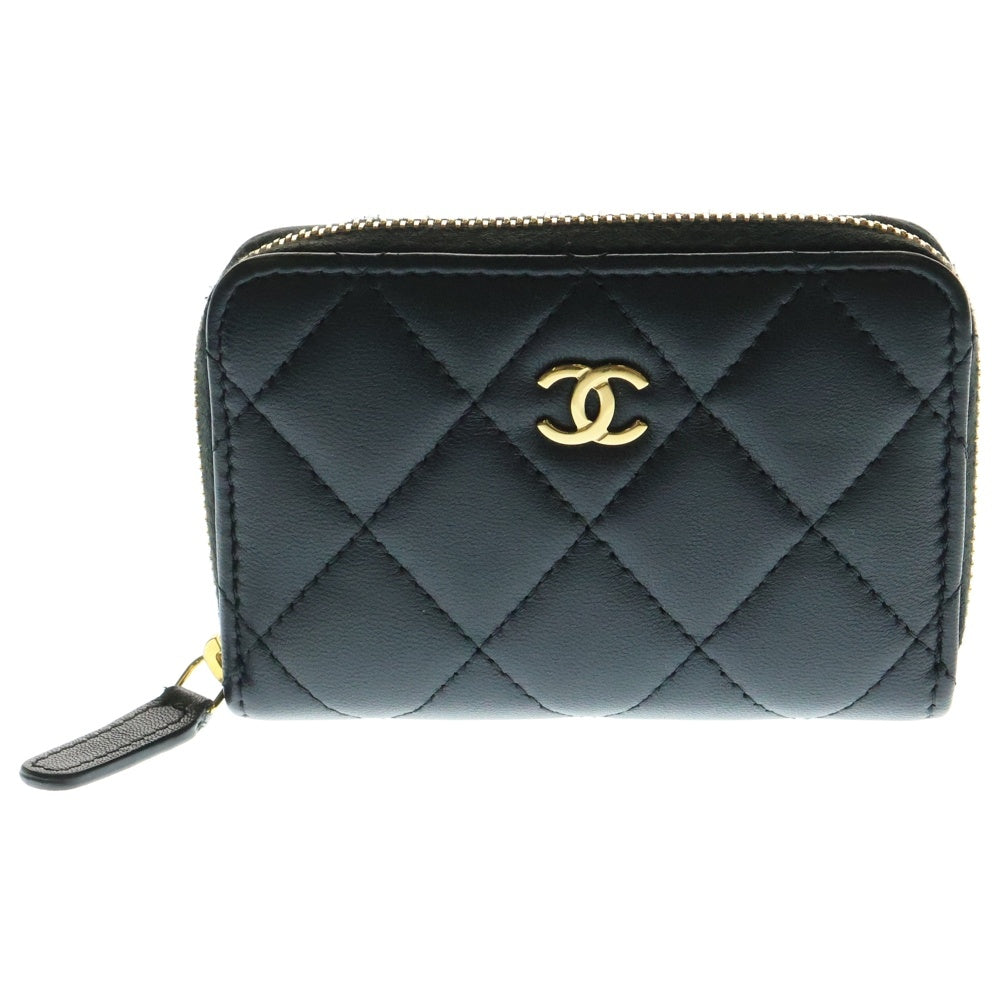 CHANEL(シャネル) タイムレス クラシック ジップコインケース コンパクトウォレット 財布 ブラック ゴールド金具 ラムスキン