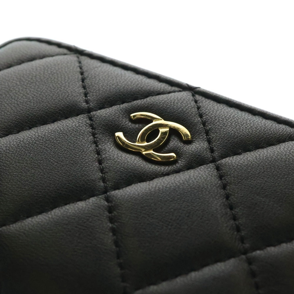 CHANEL(シャネル) タイムレス クラシック ジップコインケース コンパクトウォレット 財布 ブラック ゴールド金具 ラムスキン