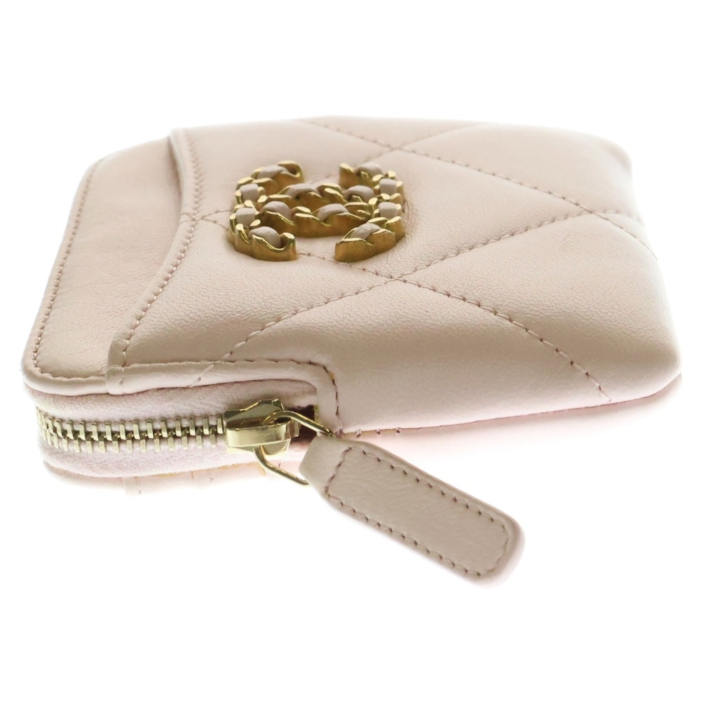 CHANEL(シャネル) 19 ジップ コインパース フラグメントケース カードケース 小物入れ ゴールド金具 ライトピンク ラムスキン