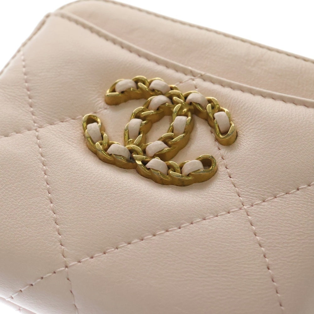 CHANEL(シャネル) 19 ジップ コインパース フラグメントケース カードケース 小物入れ ゴールド金具 ライトピンク ラムスキン