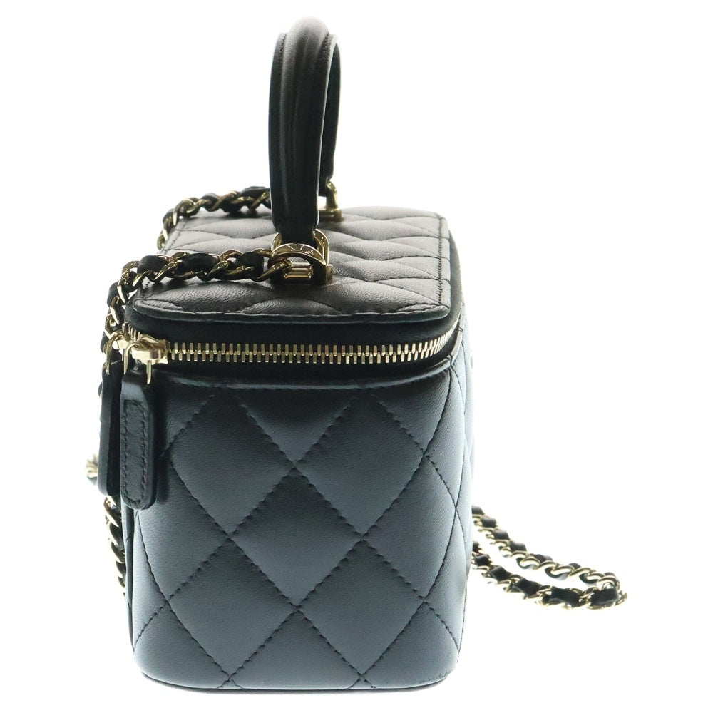 CHANEL(シャネル) ココマーク マトラッセ トップハンドル ラムスキン レザーチェーンショルダーバッグ バニティバッグ ブラック レディース
