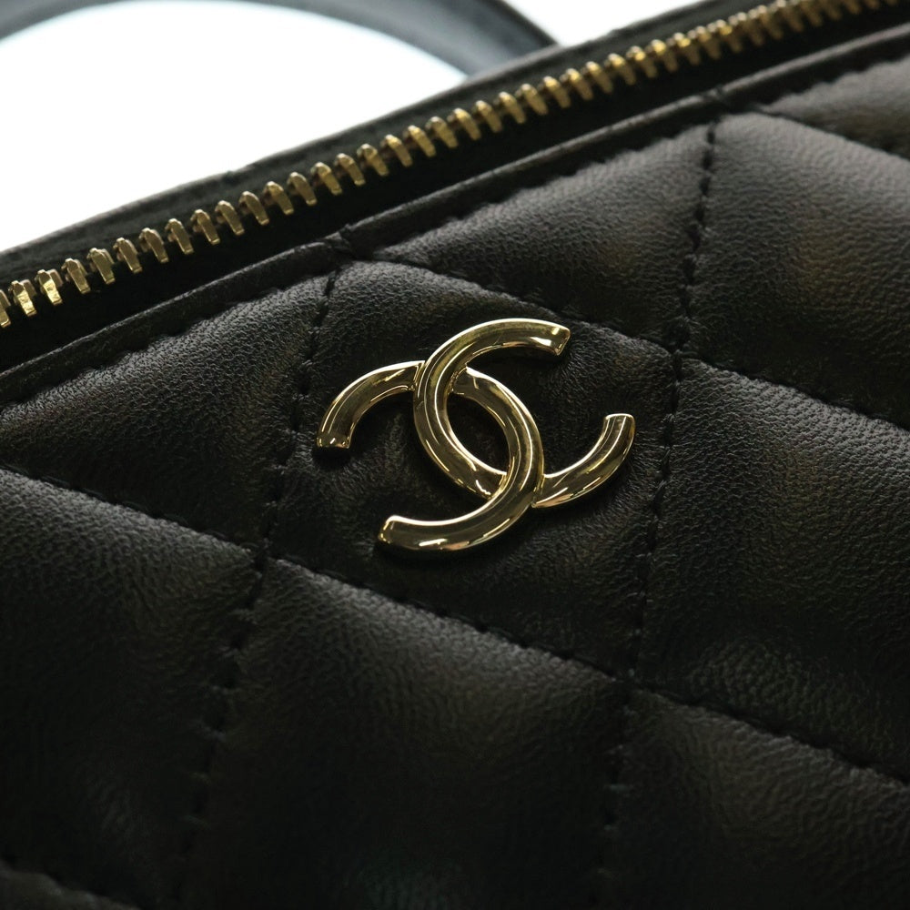 CHANEL(シャネル) ココマーク マトラッセ トップハンドル ラムスキン レザーチェーンショルダーバッグ バニティバッグ ブラック レディース