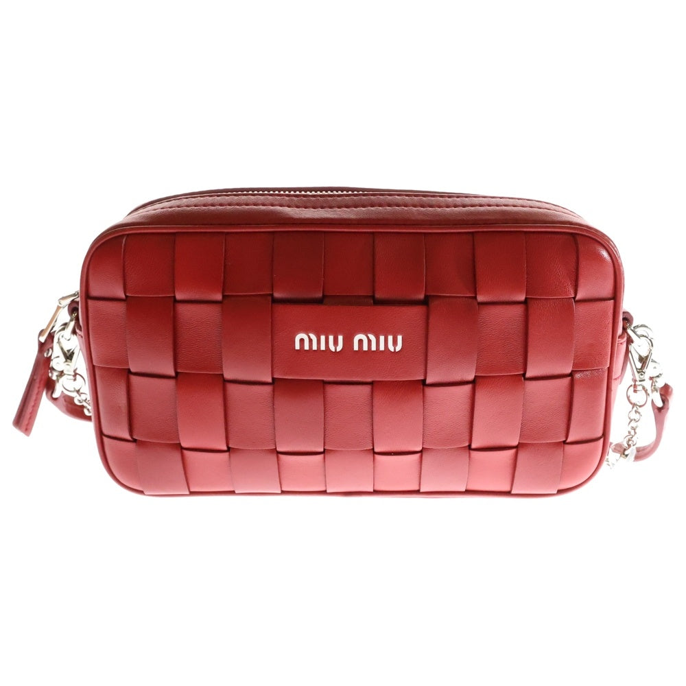 miumiu(ミュウミュウ) ナッパクリスタル ロゴ レザーチェーンショルダーバッグ レッド レディース 5BH184