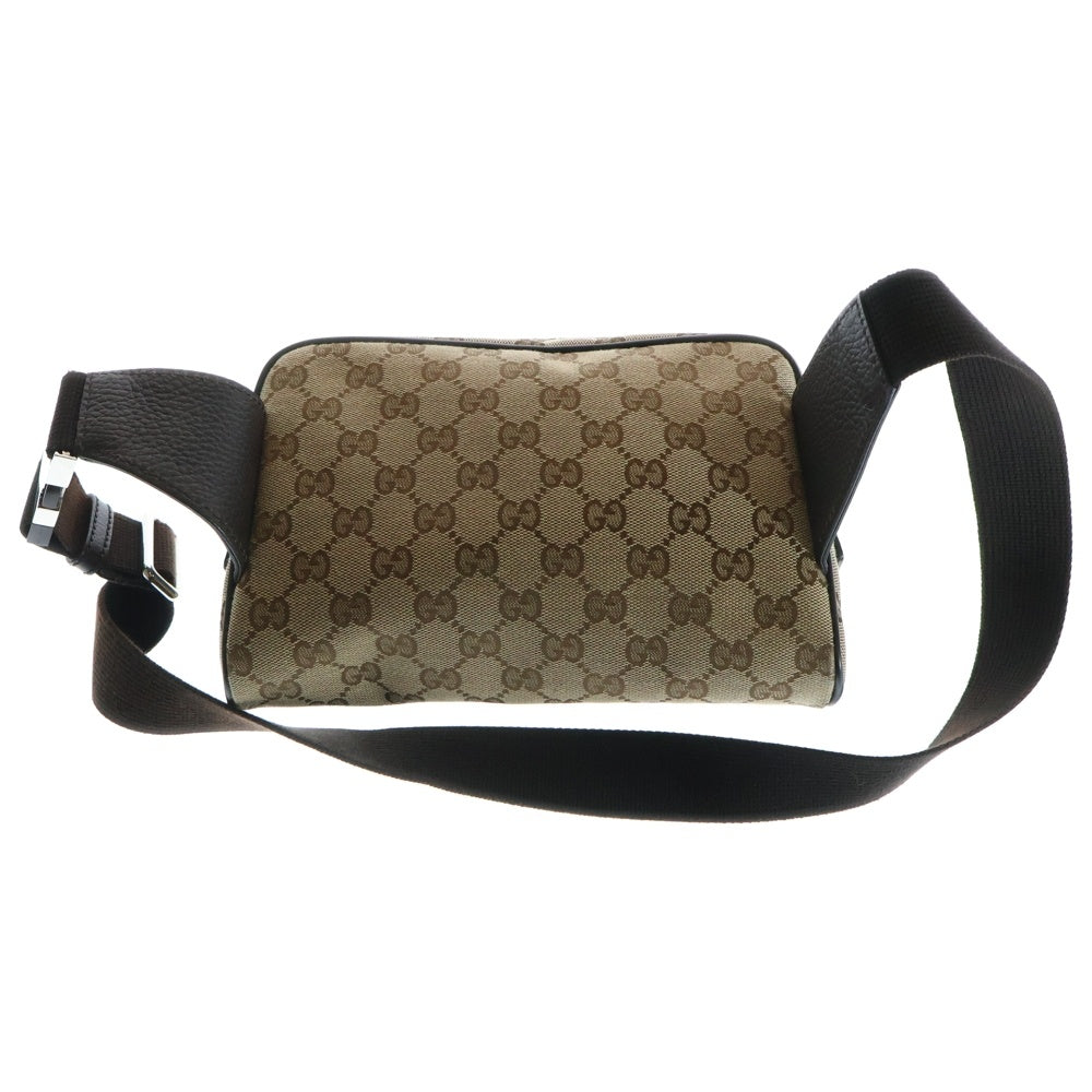 GUCCI(グッチ) GGキャンバス ボディバッグ ウエストバッグ ショルダーバッグ ブラウン×ベージュ シルバー金具 レザー×キャンバス 449174
