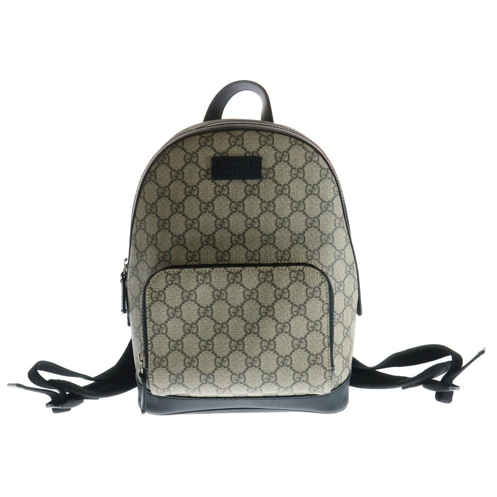 GUCCI(グッチ) GGスプリーム スモール バックパック リュックサック PVC×レザー ベージュ×ブラック シルバー金具 429020