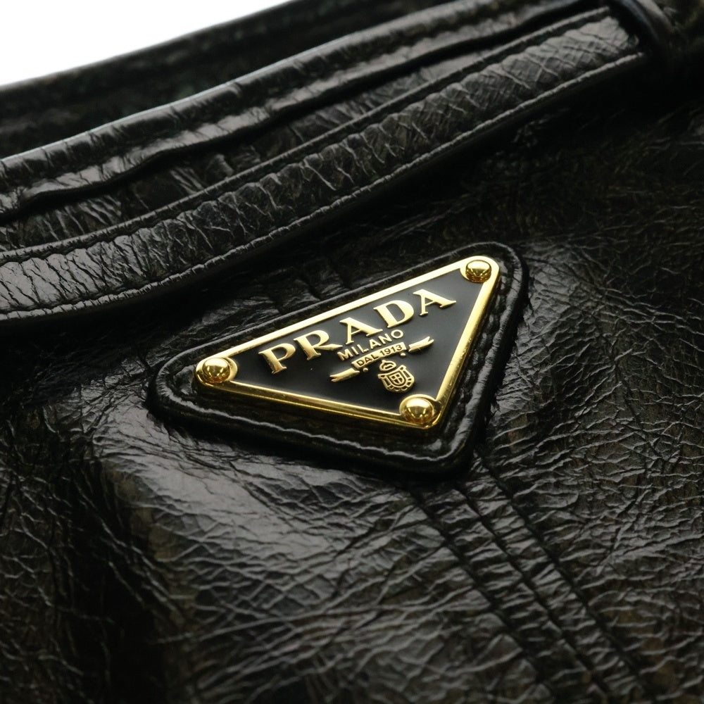 PRADA(プラダ) ボニー トライアングルロゴプレート ミディアム ハンドバッグ ブラックゴールド金具 レザー 1BA433