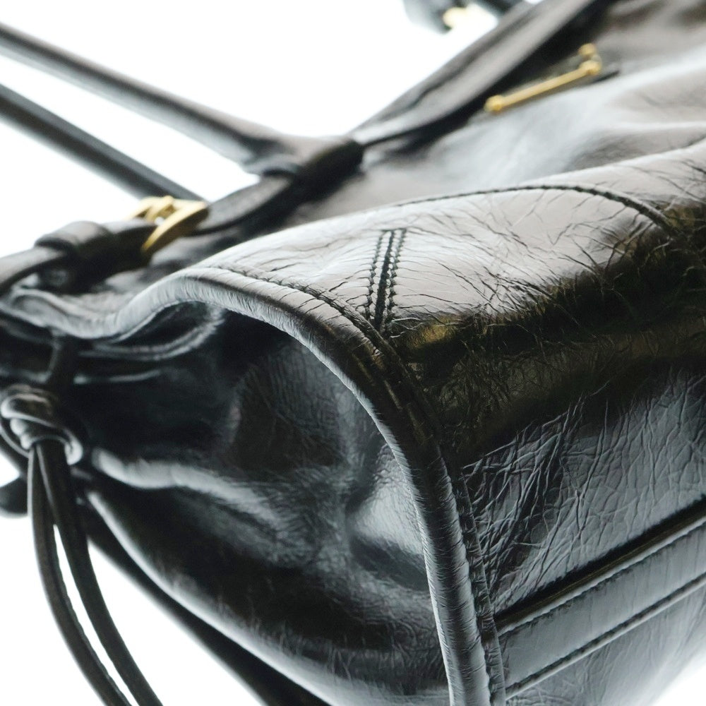 PRADA(プラダ) ボニー トライアングルロゴプレート ミディアム ハンドバッグ ブラックゴールド金具 レザー 1BA433