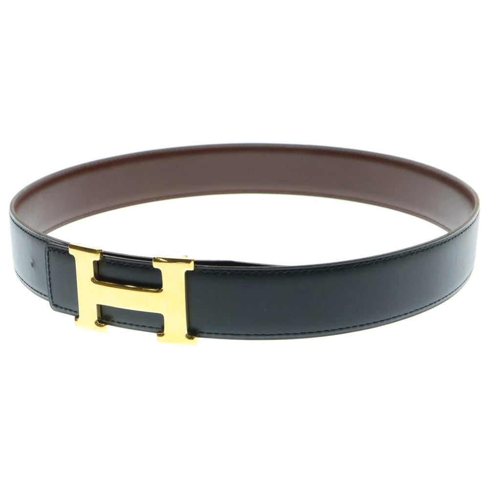 HERMES(エルメス) コンスタンス Hロゴバックル リバーシブル レザー ベルト ゴールド金具 ブラック/ブラウン □A刻印