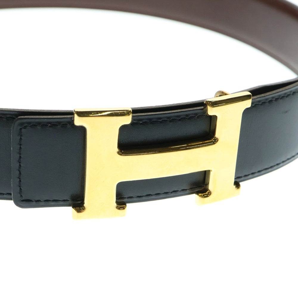 HERMES(エルメス) コンスタンス Hロゴバックル リバーシブル レザー ベルト ゴールド金具 ブラック/ブラウン □A刻印