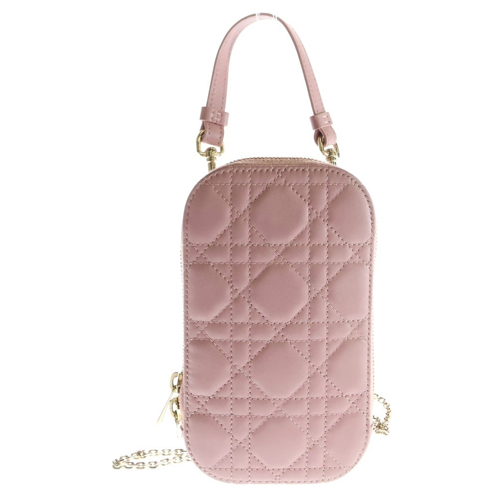 Christian Dior(クリスチャンディオール) LADY DIOR レディディオール カナージュ ラムスキン レザー フォンホルダー ハンドバッグ ピンク