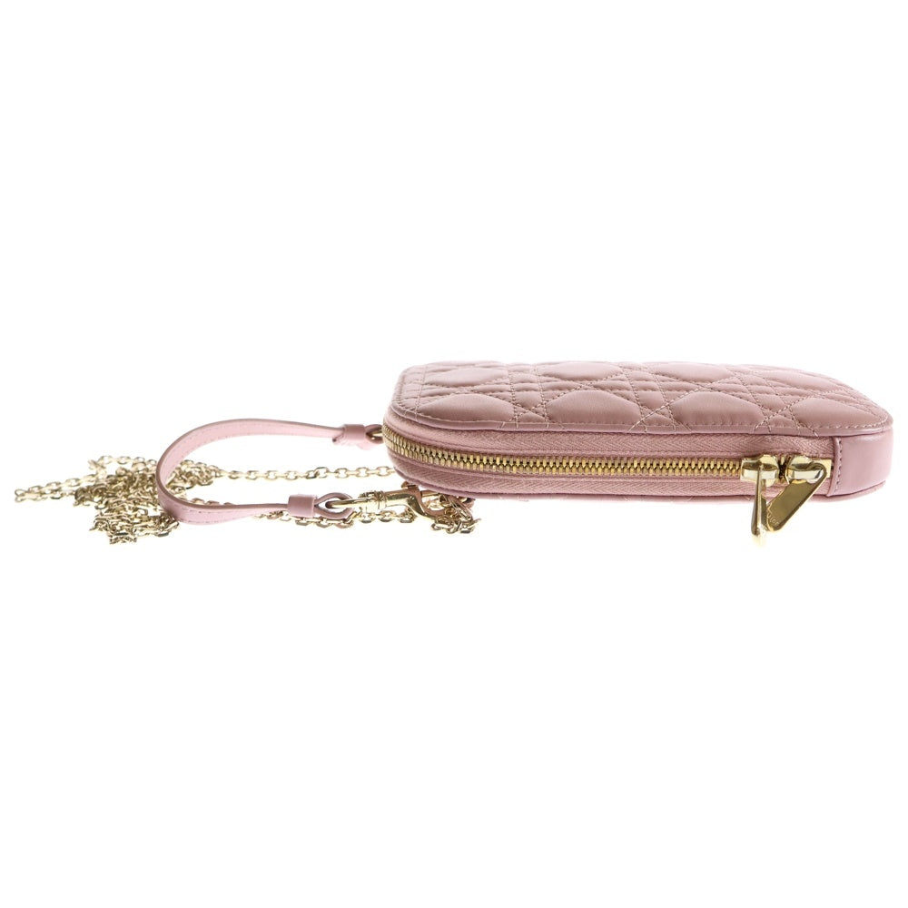 Christian Dior(クリスチャンディオール) LADY DIOR レディディオール カナージュ ラムスキン レザー フォンホルダー ハンドバッグ ピンク
