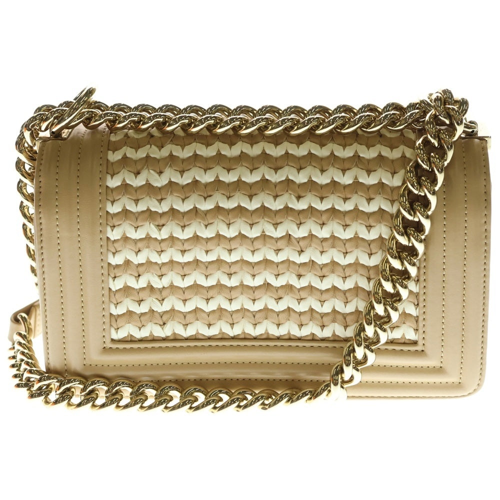 CHANEL(シャネル) ボーイシャネル ココマーク スモール 編み込みレザーチェーンショルダーバッグ ベージュ/ホワイト レディース A67085