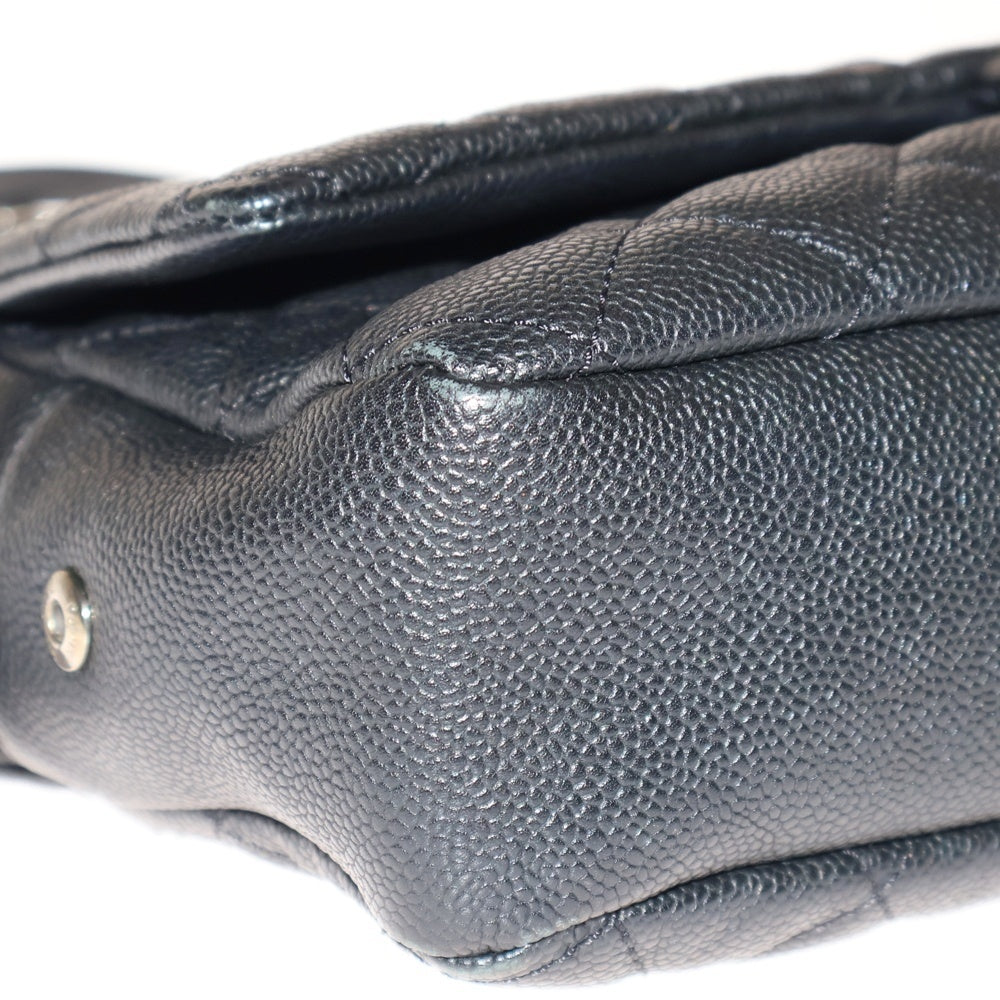 CHANEL(シャネル) デカマトラッセ30 ココマーク キャビアスキン レザー Sフラップ/Wチェーンショルダーバッグ SV金具 ブラック