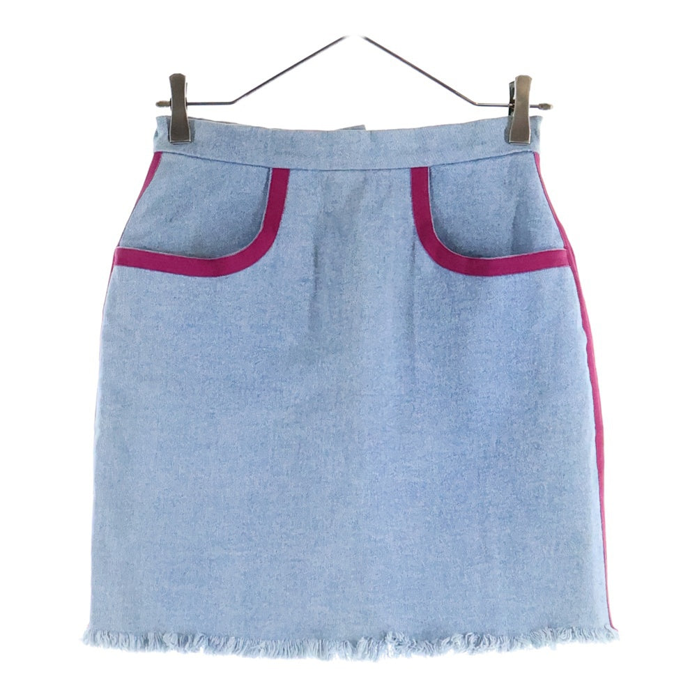 CHANEL(シャネル) バックジップ デニムカットオフスカート ブルー×ピンク