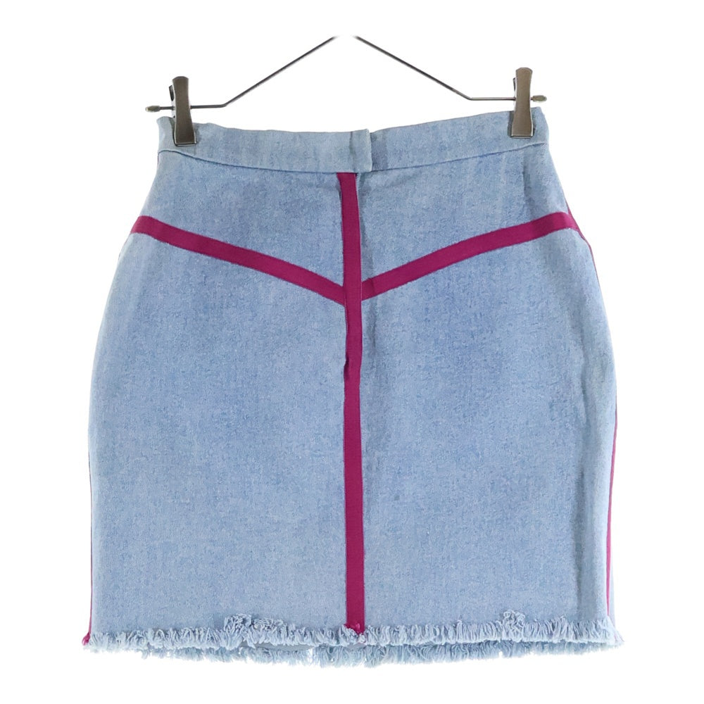 CHANEL(シャネル) バックジップ デニムカットオフスカート ブルー×ピンク