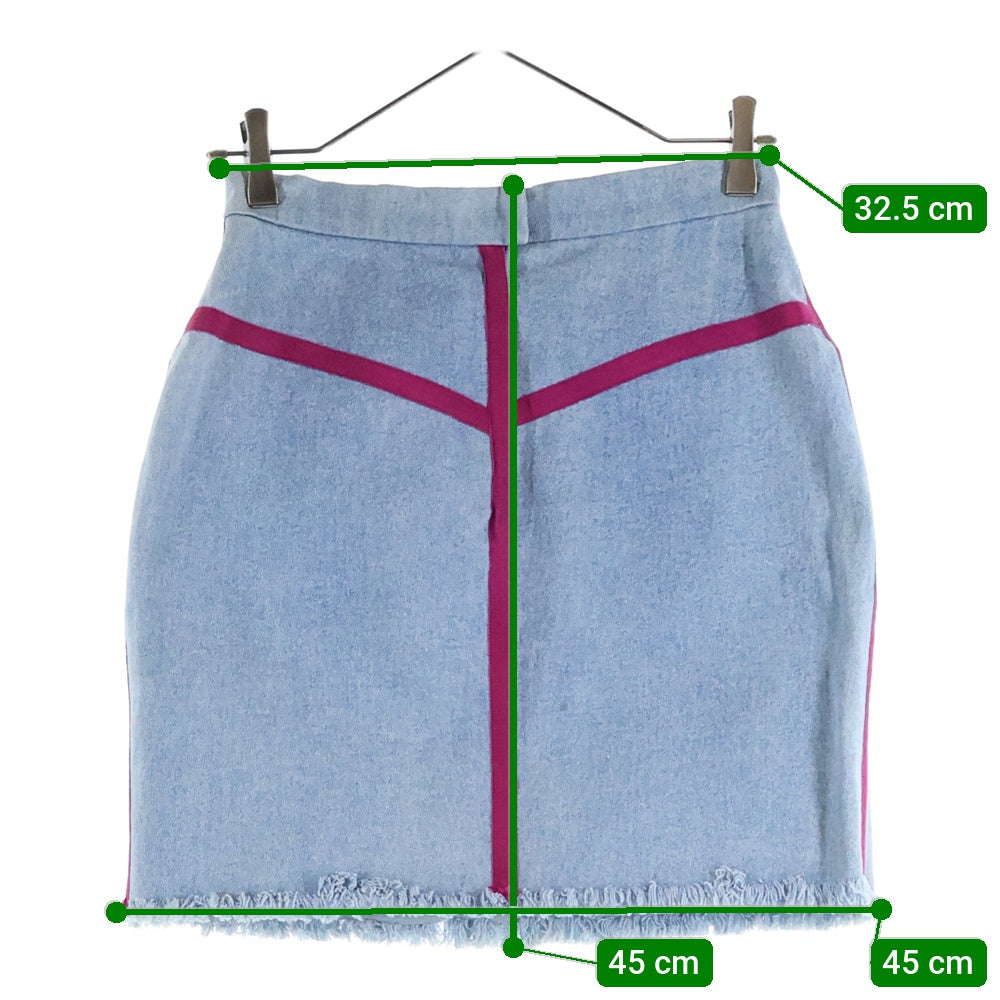 CHANEL(シャネル) バックジップ デニムカットオフスカート ブルー×ピンク