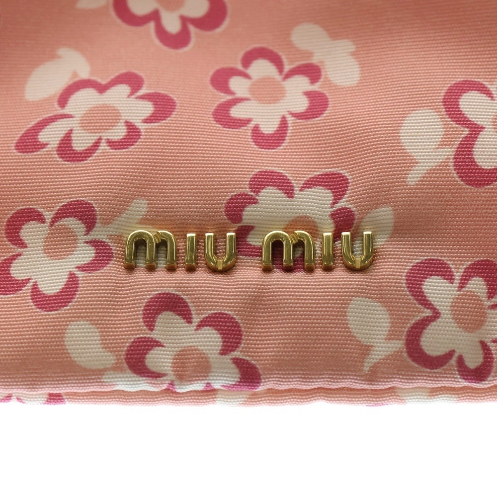 miumiu(ミュウミュウ) 巾着ポーチ ハンドバッグ ミニバッグ 花柄 フラワーモチーフ ピンク ナイロン