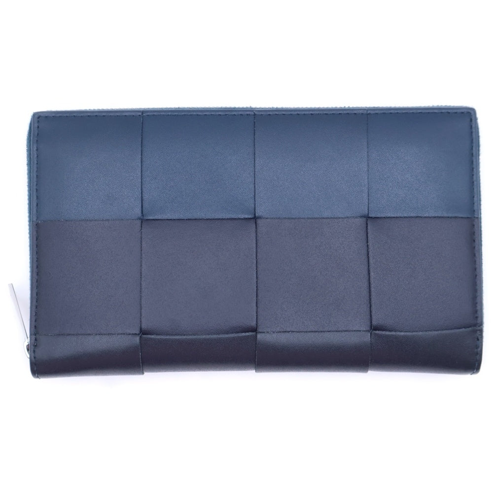 BOTTEGA VENETA(ボッテガヴェネタ) マキシイントレチャート カセット ジップアラウンド レザーロングウォレット 長財布 ネイビー/ブラック 748054V4SW23158