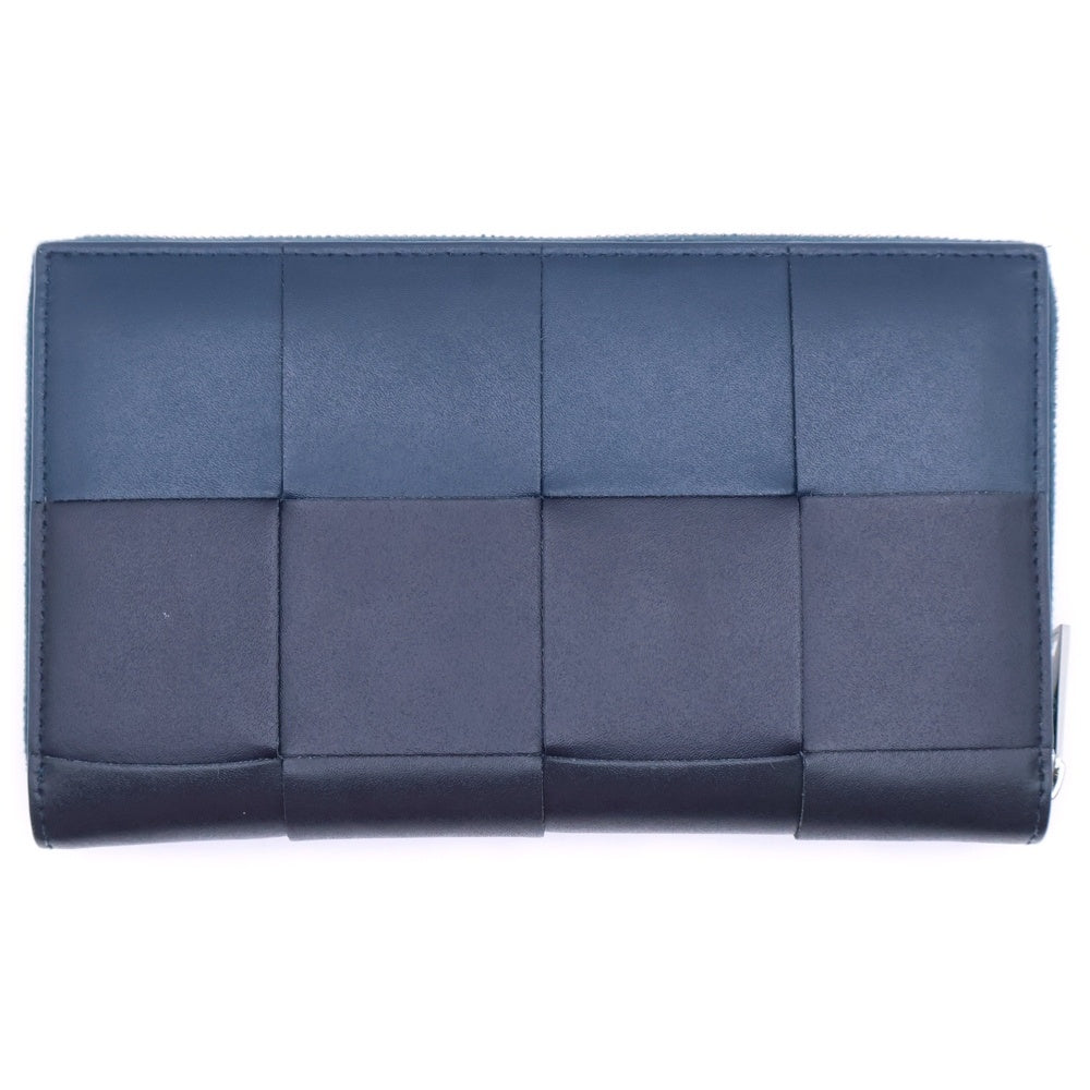 BOTTEGA VENETA(ボッテガヴェネタ) マキシイントレチャート カセット ジップアラウンド レザーロングウォレット 長財布 ネイビー/ブラック 748054V4SW23158