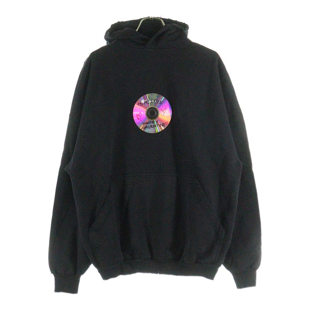 BALENCIAGA(バレンシアガ) バレンタイン CD ダメージ加工 プルオーバースウェットパーカー フーディー ブラック 739024