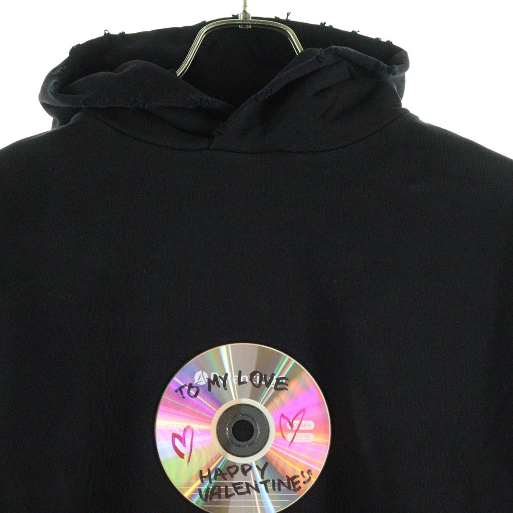 BALENCIAGA(バレンシアガ) バレンタイン CD ダメージ加工 プルオーバースウェットパーカー フーディー ブラック 739024