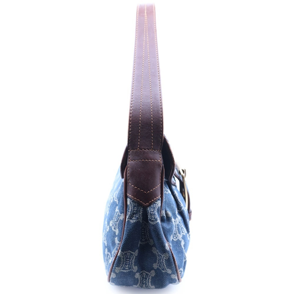 CELINE(セリーヌ) パリ マカダム ワンショルダーバッグ ハンドバッグ ネイビー デニム×レザー ヴィンテージ