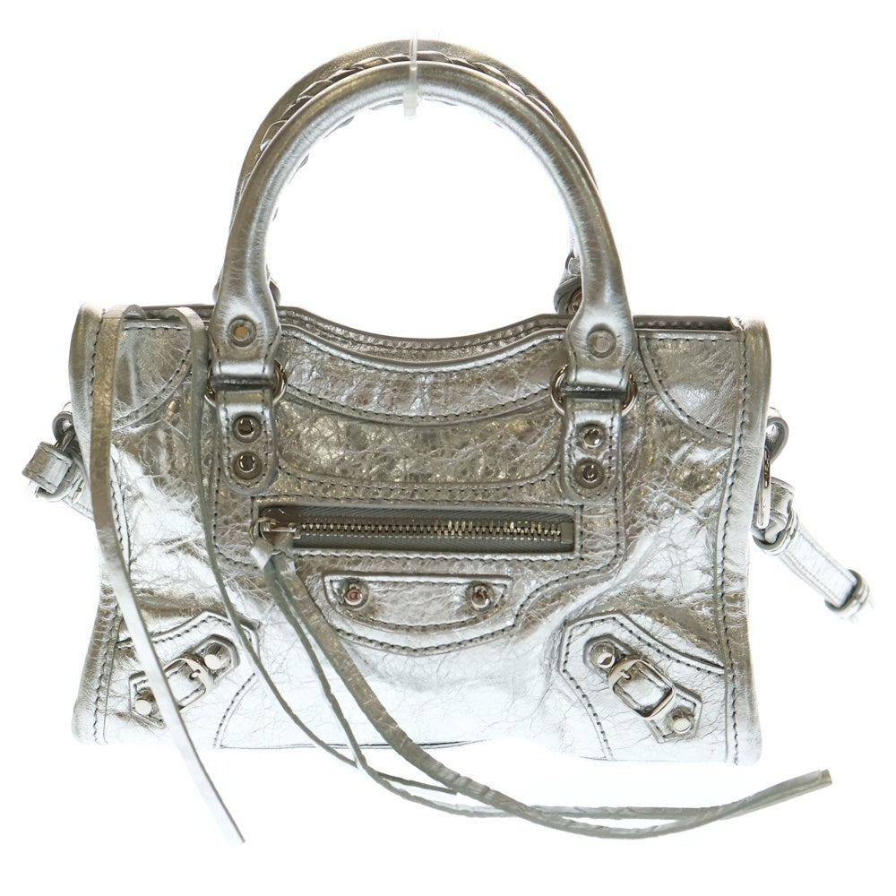 BALENCIAGA(バレンシアガ) Le city NANO ル シティ ナノ ラムスキン レザー 2WAY ハンド ショルダーバッグ シルバー金具 シルバー 819671