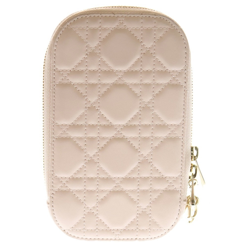 Christian Dior(クリスチャンディオール) LADY DIOR レディディオール カナージュ フォンホルダー ピンク レザー ポーチ