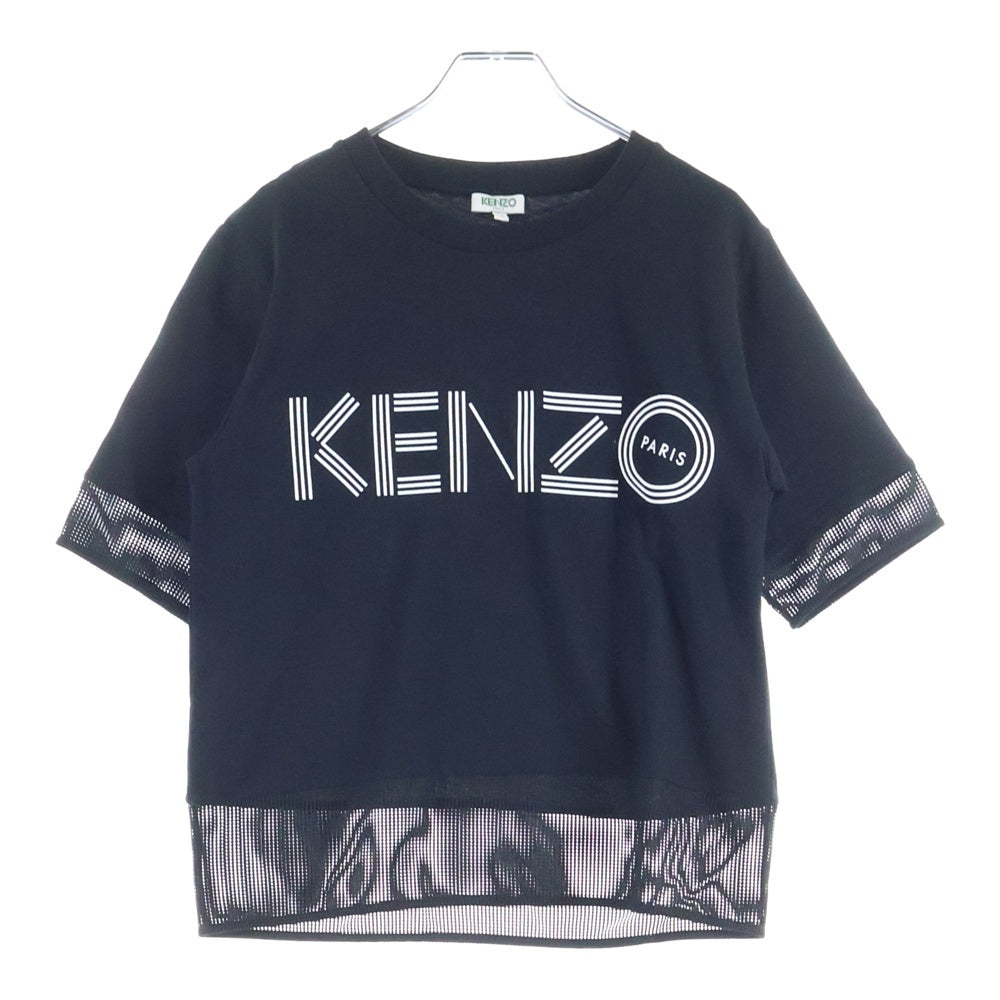 KENZO(ケンゾー) ロゴプリント メッシュ切り替え クルーネック 半袖Tシャツ カットソー ブラック FA52TS617986 レディース