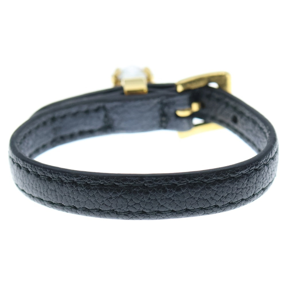 miumiu(ミュウミュウ) ストーンブレスレット ベルト ブラック レザー ゴールド金具