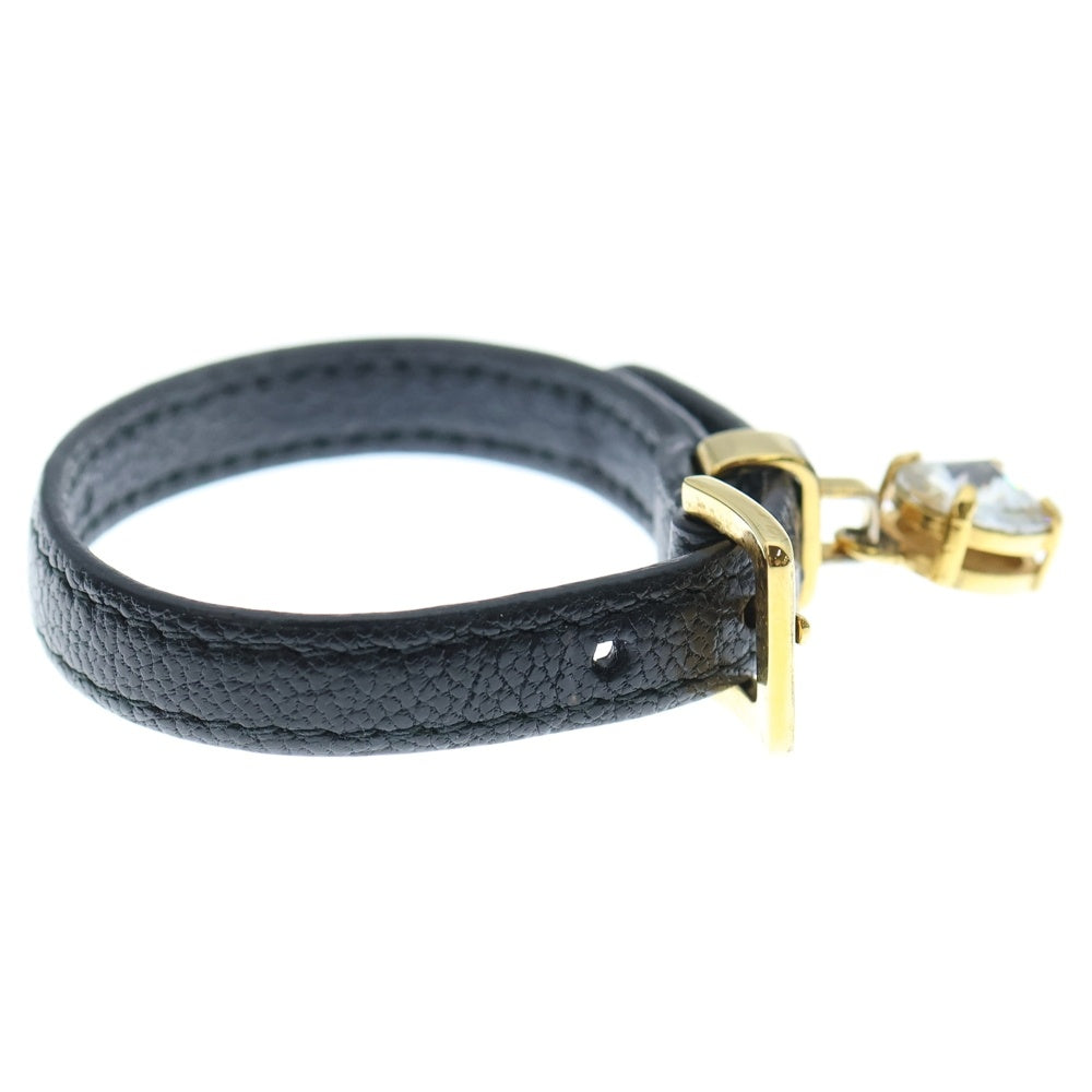 miumiu(ミュウミュウ) ストーンブレスレット ベルト ブラック レザー ゴールド金具