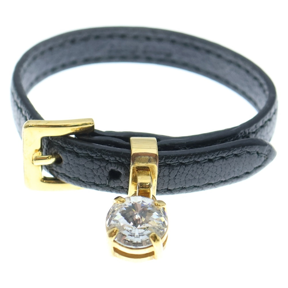 miumiu(ミュウミュウ) ストーンブレスレット ベルト ブラック レザー ゴールド金具