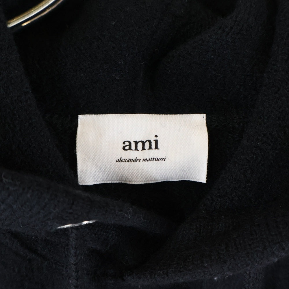 ami paris(アミパリス) Ami de Coeur アミ ドゥ クール ハートロゴジャガード ウール ニット プルオーバー パーカー フーディー セーター ブラック UKS802.018