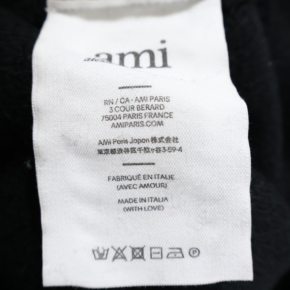 ami paris(アミパリス) Ami de Coeur アミ ドゥ クール ハートロゴジャガード ウール ニット プルオーバー パーカー フーディー セーター ブラック UKS802.018