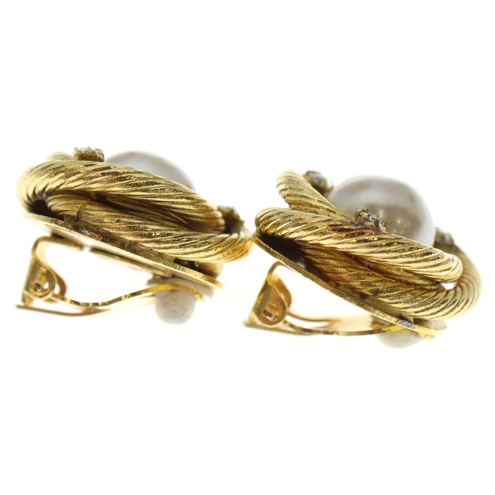 CHANEL(シャネル) フェイクパール ラインストーン ラウンドイヤリング ゴールド