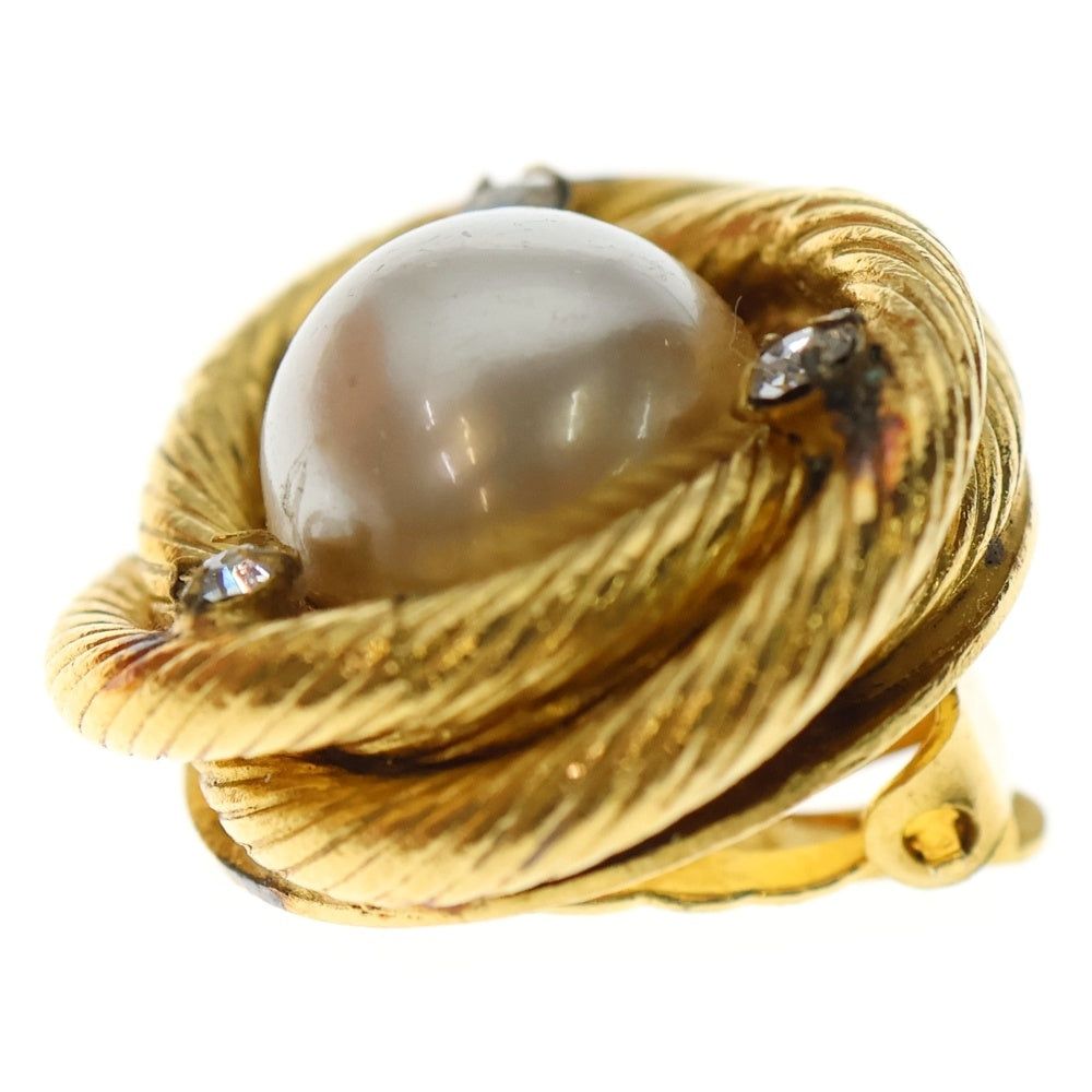 CHANEL(シャネル) フェイクパール ラインストーン ラウンドイヤリング ゴールド